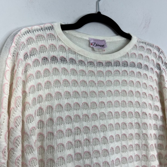Vintage 70s 80s ivory pink open knit oversized batwing lightweight sweater - Picture 7 of 16